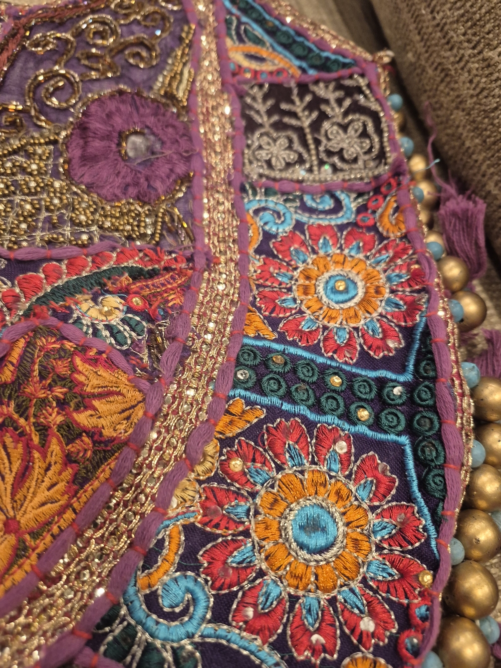 Bohemian Embroidered Purple Tassel Banjara  Shoulder Bag - Picture 6 of 16